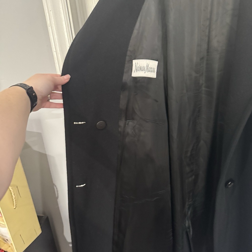 Giuliana Teso Neiman Marcus Black Wool Blend Long Coat Sz-44 Made In Italy VTG‎ - Picture 11 of 16